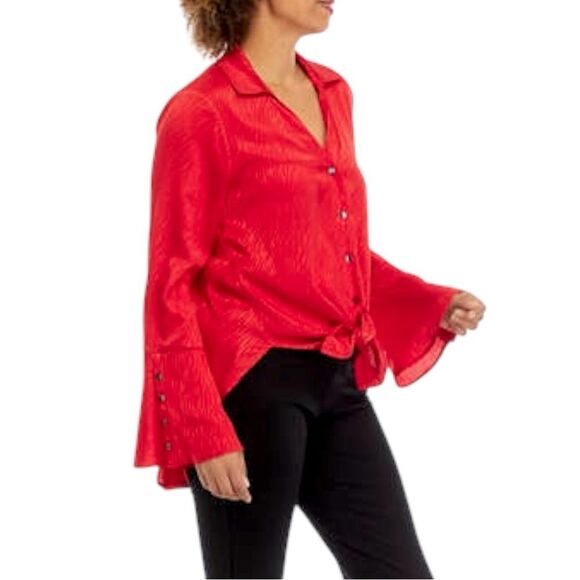 Adrienne Landau Flare Button Front Satin Top Size XS - Picture 1 of 16